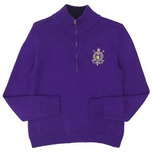 LAUREN RALPH LAUREN WOMENS 100% COTTON QUARTER ZIP SWEATER W/ CREST SIZE XL